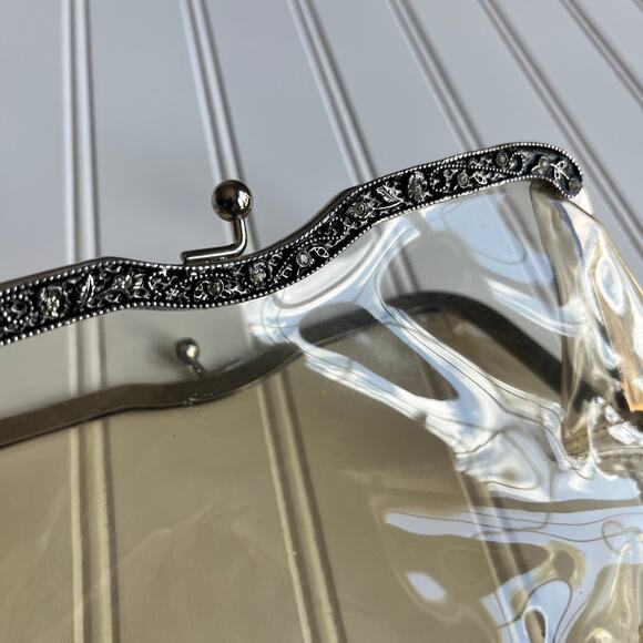 Vintage Clear Vinyl Purse Cluth ornate metal frame kiss lock 60's 70's - Picture 4 of 10